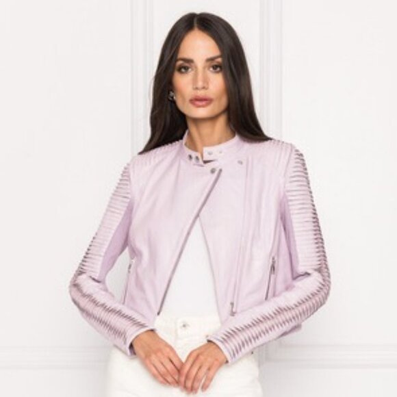 Lamarque NWT Azra Leather Jacket in Lavender - Picture 5 of 6